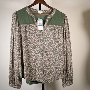 Mason & Belle Journee Lace Mixed Material Top Olive Floral XL NWT Stitch Fix